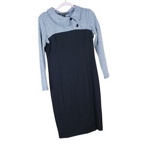 Homeyee Black Grey Colorblock Tunic Career Retro Inspired Chic Sheath Midi Dress